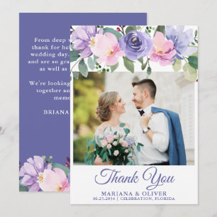 Bröllop Photo Tackto You Card Lavender Rosa Blommi Inbjudningar