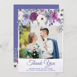 Bröllop Photo Tackto You Card Lila Fuchsia Blommig Inbjudningar