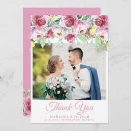 Bröllop Photo Tackto You Card Rosa Gult Blommigt Inbjudningar