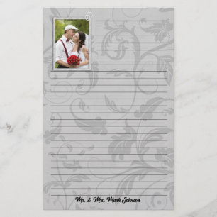 Bröllop Photo Taupe Damask Wedding Lended Brevpapper