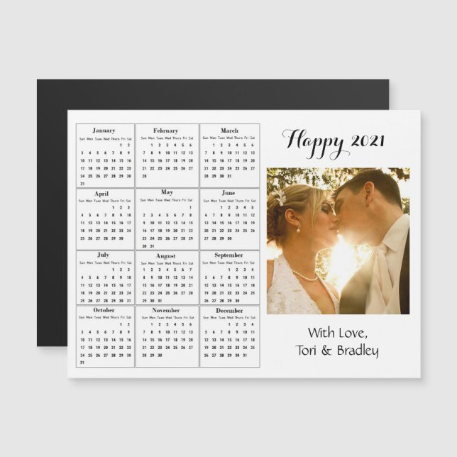 Bröllop Photo White Mini 2021-kalender Magnetisk Inbjudningskort (Fram/baksida)