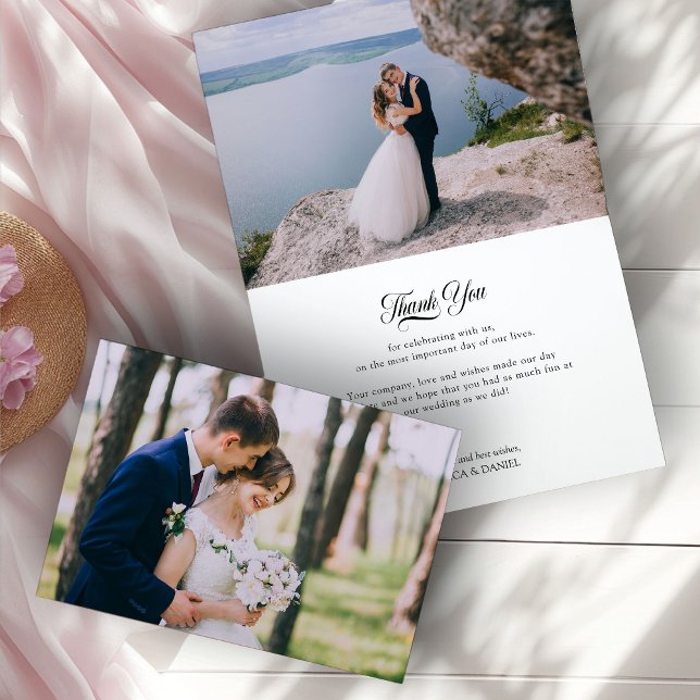 Bröllop Photo WildblomGarden Posy Monogrammmed Tack Kort (Wedding Photo thank you card from the Wildflower Garden Wedding Collection by Darling & May)