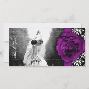 Bröllop Photocard Lila Ro Damask Black White Tack Kort