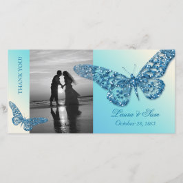 Bröllop Photocard Tack Butterfly Blue Kort