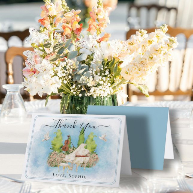 Bröllop Piano Violin-blommor duvar Tack för kortet (Skapare uppladdad)