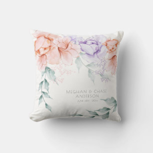 Bröllop Pillow Coral Lilac Aquarelle Peonies Kudde