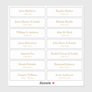 Bröllop Place Card Guest Namn Bordsnummer Guld Klistermärken