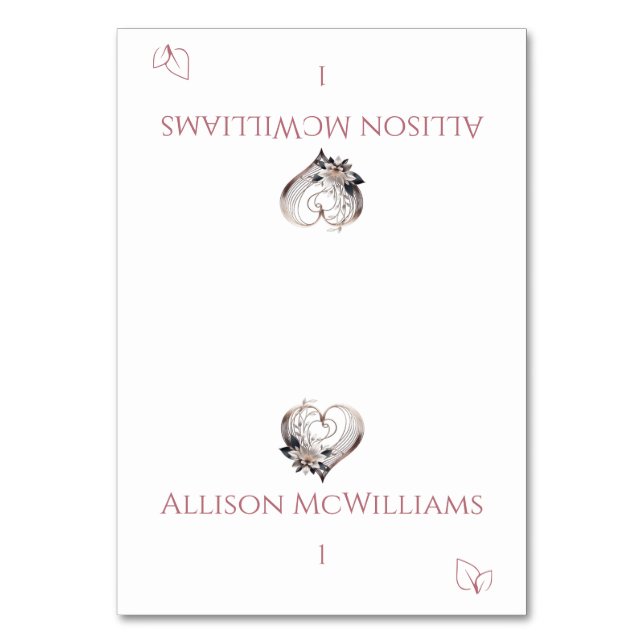 Bröllop Place card-Rosa Heart-Vegetarian Icon Bordsnummer (Framsidan)