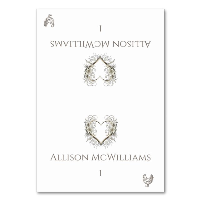 Bröllop Place-Chicken Icon-Flowers Bordsnummer (Framsidan)