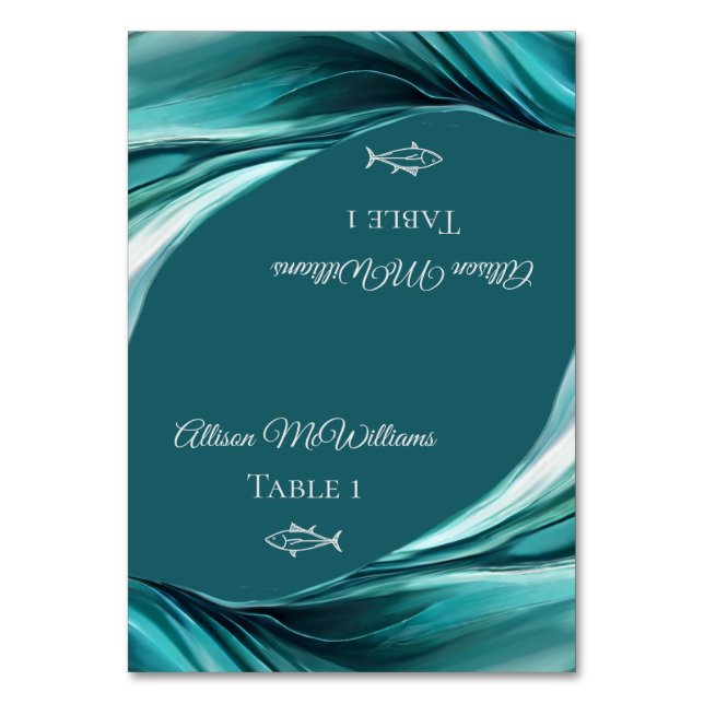 Bröllop Place-Fish Icon-Emerald Grönt- Bordsnummer (Framsidan)