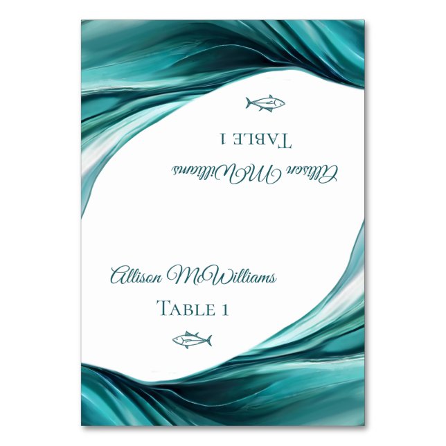 Bröllop Place-Fish Icon-Emerald Grönt- Bordsnummer (Framsidan)