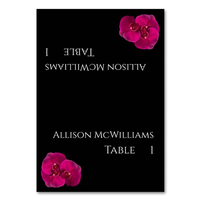 Bröllop Place-kort - Black Fuchsia White Bordsnummer (Framsidan)