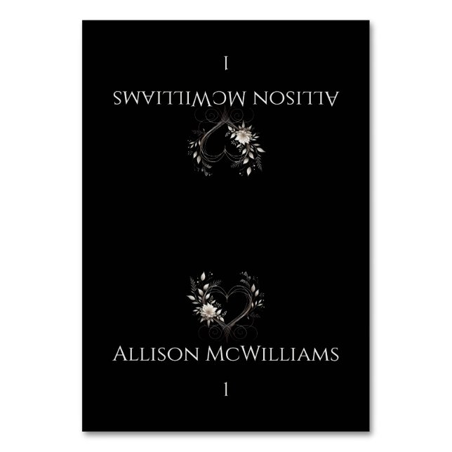 Bröllop Place-kort - Moderna blommor med hjärta Bordsnummer (Framsidan)