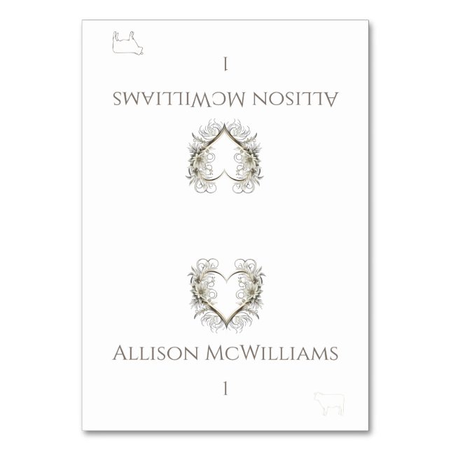 Bröllop Place-Kött-Icon-Flowers Bordsnummer (Framsidan)