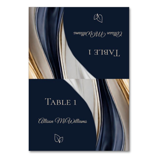 Bröllop Place-Vegan Icon-Blue White Guld- Bordsnummer (Framsidan)