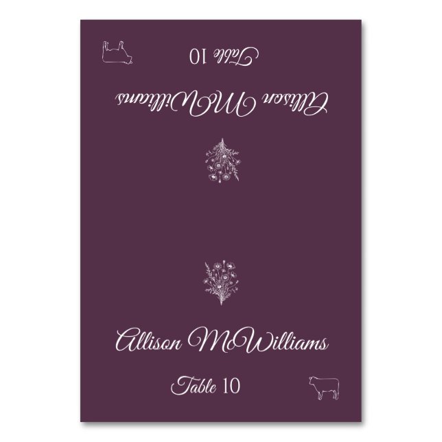 Bröllop Place-Wildblomelegance-Kött- Bordsnummer (Framsidan)