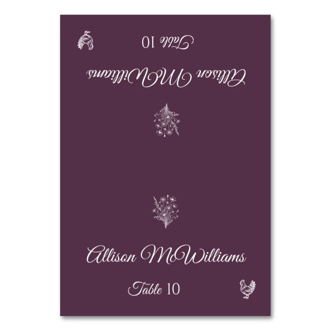 Bröllop Place-Wildblomma-Poultry-Bord Bordsnummer (Framsidan)