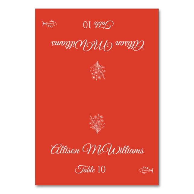 Bröllop Place-Wildblomme Elegance Fish Icon- Bordsnummer (Framsidan)