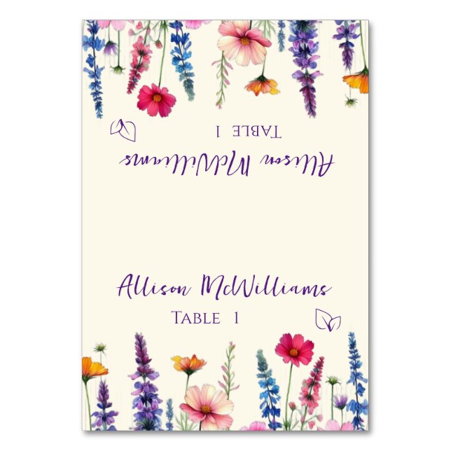 Bröllop Place-Wildblomsymfoni-Vegetarian- Bordsnummer (Framsidan)