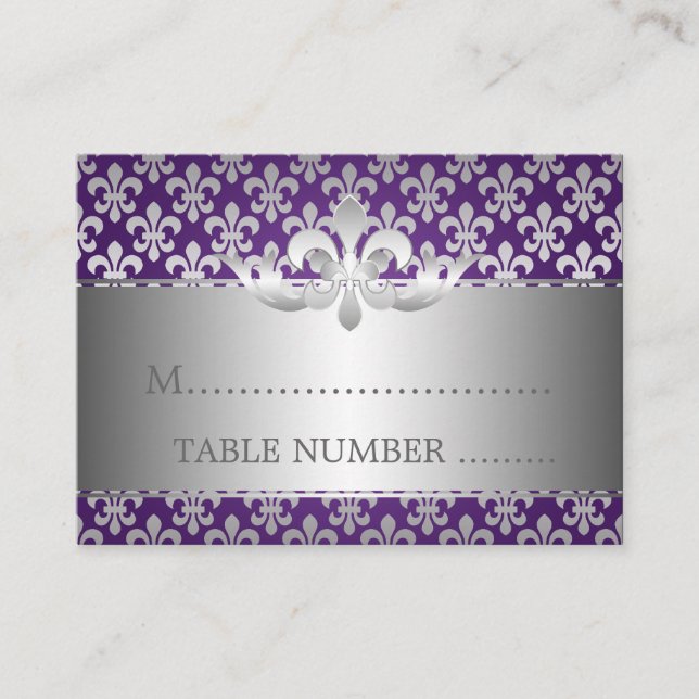 Bröllop Placecards Fleur De Lis Lila Placeringskort (Framsida)