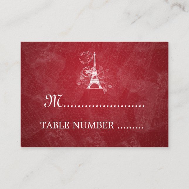 Bröllop Placecards Romantic Paris Red Placeringskort (Framsida)