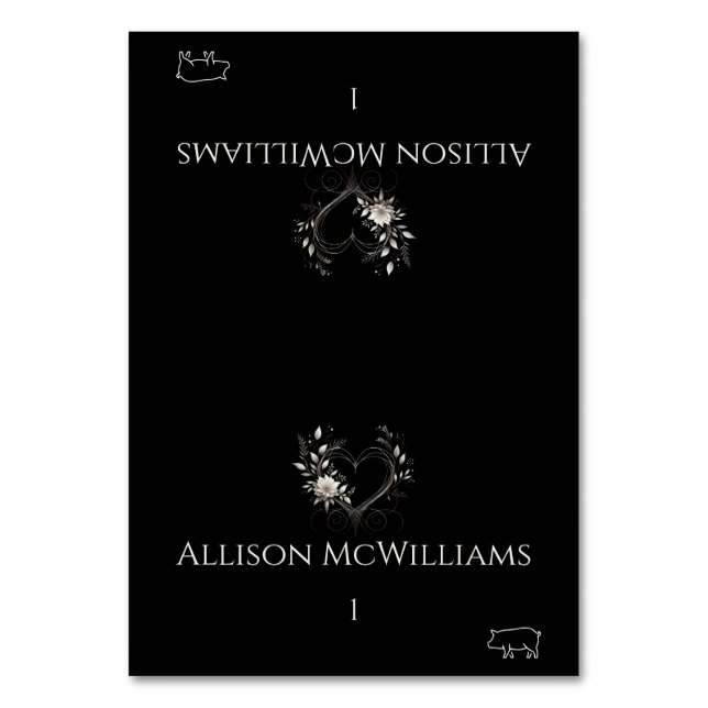 Bröllop Placera kort-Gris Icon-Flowers med hjärta Bordsnummer (Framsidan)