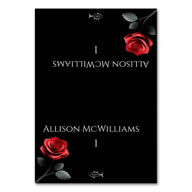 Bröllop-platskort - enkel Röd ros-fisk Bordsnummer (Framsidan)