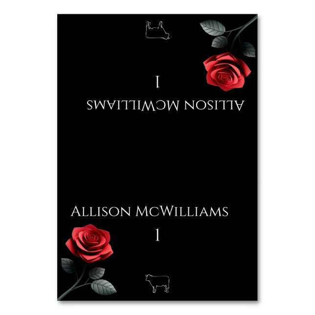 Bröllop-platskort - enkelt Röd ros-Kött Bordsnummer (Framsidan)