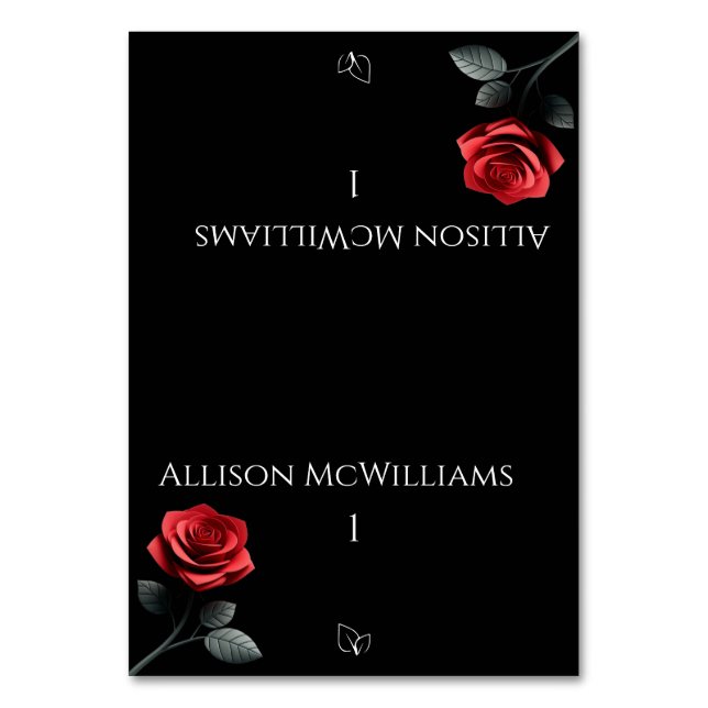 Bröllop-platskort - enkelt Röd ros-vegetariskt Bordsnummer (Framsidan)