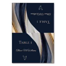 Bröllop-platskort - fjäderfäikon-Blue White Guld- Bordsnummer