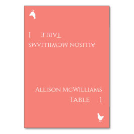 Bröllop-platskort-fjäderfäikon-Rosa-koral- Bordsnummer