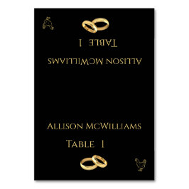 Bröllop-platskort - Foultry-Icon-Black och Guld- Bordsnummer