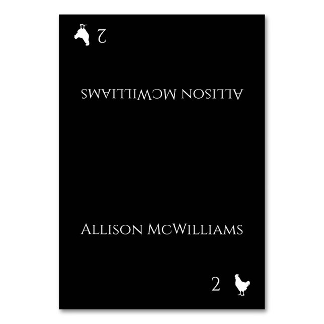 Bröllop-platskort - Foultry Icon-Black och White- Bordsnummer (Framsidan)