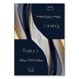 Bröllop-platskort - Gris-ikon-Blue White Guld- Bordsnummer