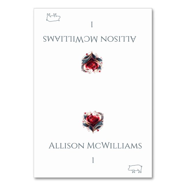 Bröllop-platskort-Gris-ikonen-Hjärtformade Ro Bordsnummer (Framsidan)