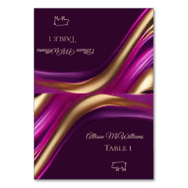 Bröllop-platskort-Gris-ikonen-Lila-Guld Bordsnummer