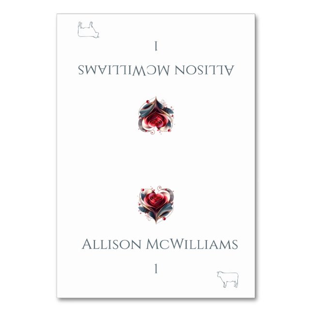 Bröllop-platskort-Kött-ikonen-Hjärtformade Ro Bordsnummer (Framsidan)