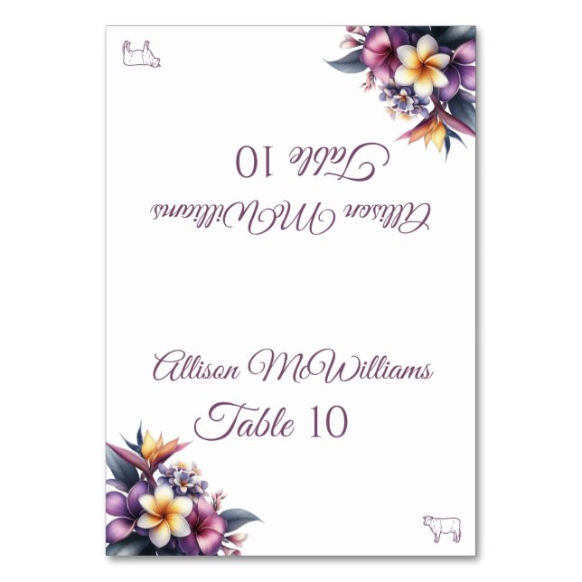 Bröllop-platskort - Tropical Blommigt-Kött- Bordsnummer (Framsidan)