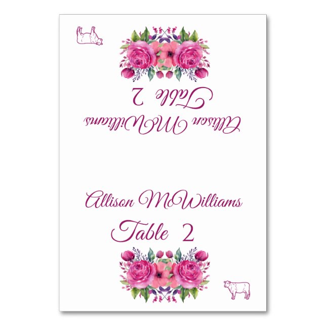 Bröllop-platskort - vattenfärgsblomma Blommor Bouq Bordsnummer (Framsidan)