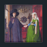 Bröllop Porträtt av Jan Van Eyck Magnet<br><div class="desc">Denna bild kommer från Jan Van Eycks berömd Flanderns mästerverk "Arnolfini Bröllop Porträtt", som anses vara en av de viktigaste och mest komplexa målningarna i den Westerna konstens historia. Det är en oljemålning på ekpanelen, 82.2 (panel 84.5) × 60 (panel 62.5) cm (32.4 × 23) .6 tum). Den skapades 1434...</div>