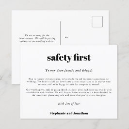 Bröllop PostPone Safety First COVID-skript vitt Meddelande Vykort