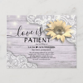 Bröllop Postponement Kärlek är Patientsolblommor Meddelande Vykort