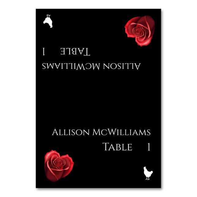 Bröllop-Poultry-ikon-Hjärtformade Röd ros- Bordsnummer (Framsidan)