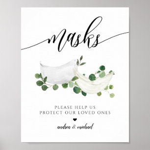 Bröllop PPE Mask Social Avstånd vattenfärg Poster