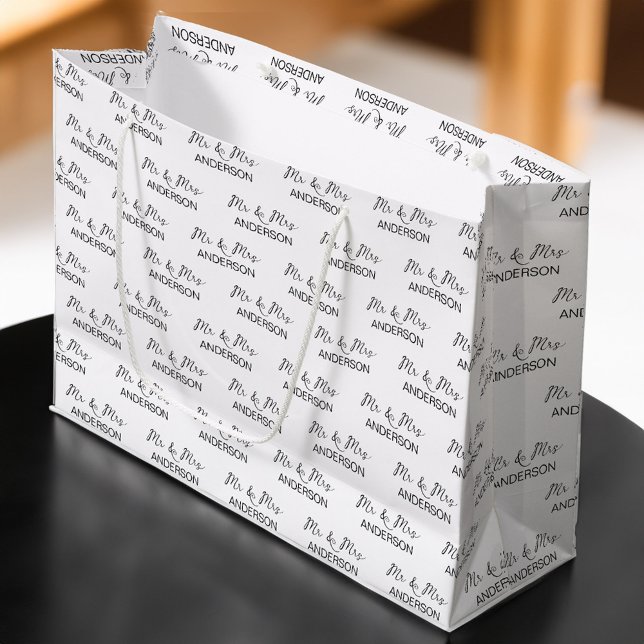 Bröllop-presenten Mr. och Mrs. personlig namn coll (Wedding gift Mr and Mrs personalized name collage Large Gift Bag)