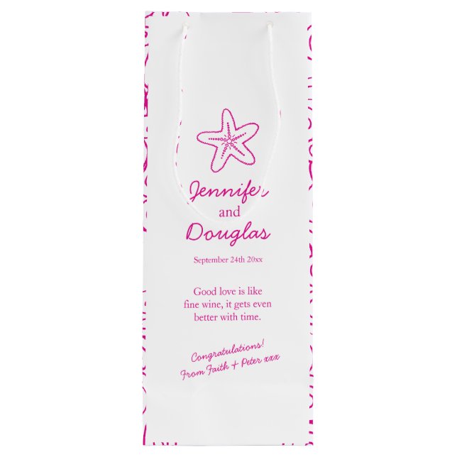 Bröllop-presentsäcken personlig svält rosa vin säc (Baksidan)