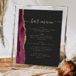 Bröllop Pub Menu Burgundy Guld Agate Mörk Poster<br><div class="desc">Ett tecken på elegant för menyn bröllop pub. Menyn "pub" i ord visas i guld-färgad-handskriftsdiagram med dekortecken i början och slutet,  med anpassadet nedan. En burgomagatdesign som trimmas med guld faux glitter dekorerar det lämnat gräns på en skiffersvart bakgrund. Se vår samling för att matcha bröllopsinbjudan och dokumentets dag.</div>