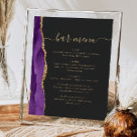 Bröllop Pub Menu Lila Guld Agate Mörk Poster<br><div class="desc">Ett tecken på elegant för menyn bröllop pub. Menyn "pub" i ord visas i guld-färgad-handskriftsdiagram med dekortecken i början och slutet, med anpassadet nedan. En lila vattenfärgsagatdesign som trimmas med guld faux glitter dekorerar det lämnat gräns på en skiffersvart bakgrund. Se vår samling för att matcha bröllopsinbjudan och dokumentets dag....</div>