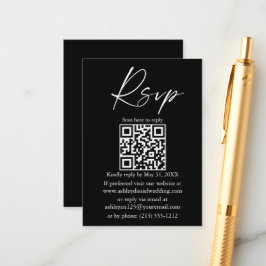 Bröllop QR Calligraphy Bläck Script Black OSA Tilläggskort