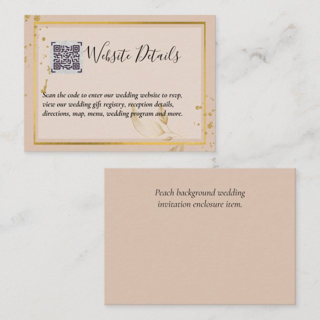 Bröllop QR CODE OSA GIFTS DETAILS-webbplats Tilläggskort (Fram/baksida)
